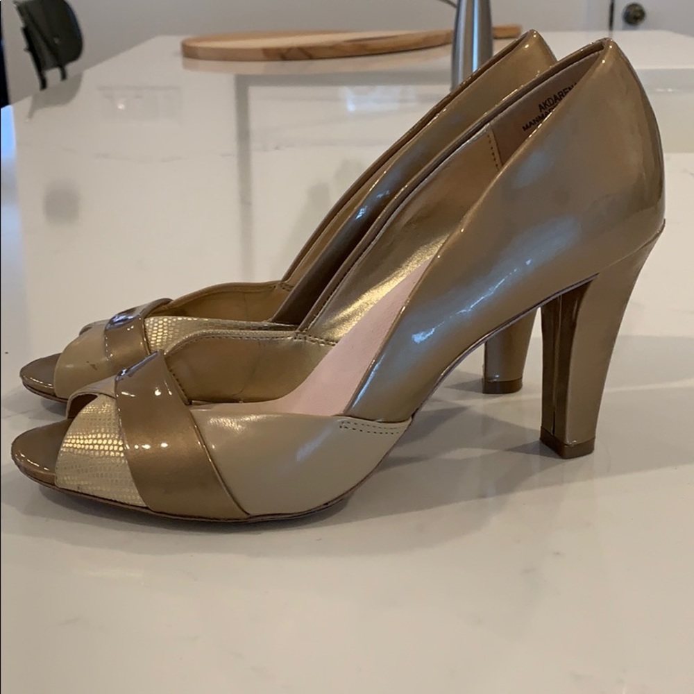 Anne Klein gold open toe heels